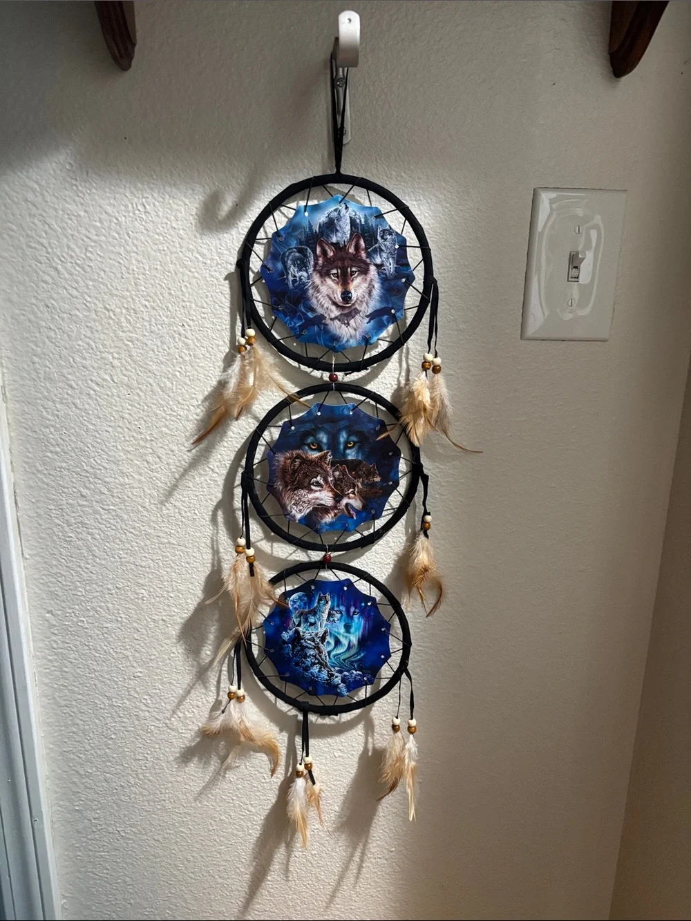 Bohemian Blue Wolf Dreamcatcher Wall Hanging